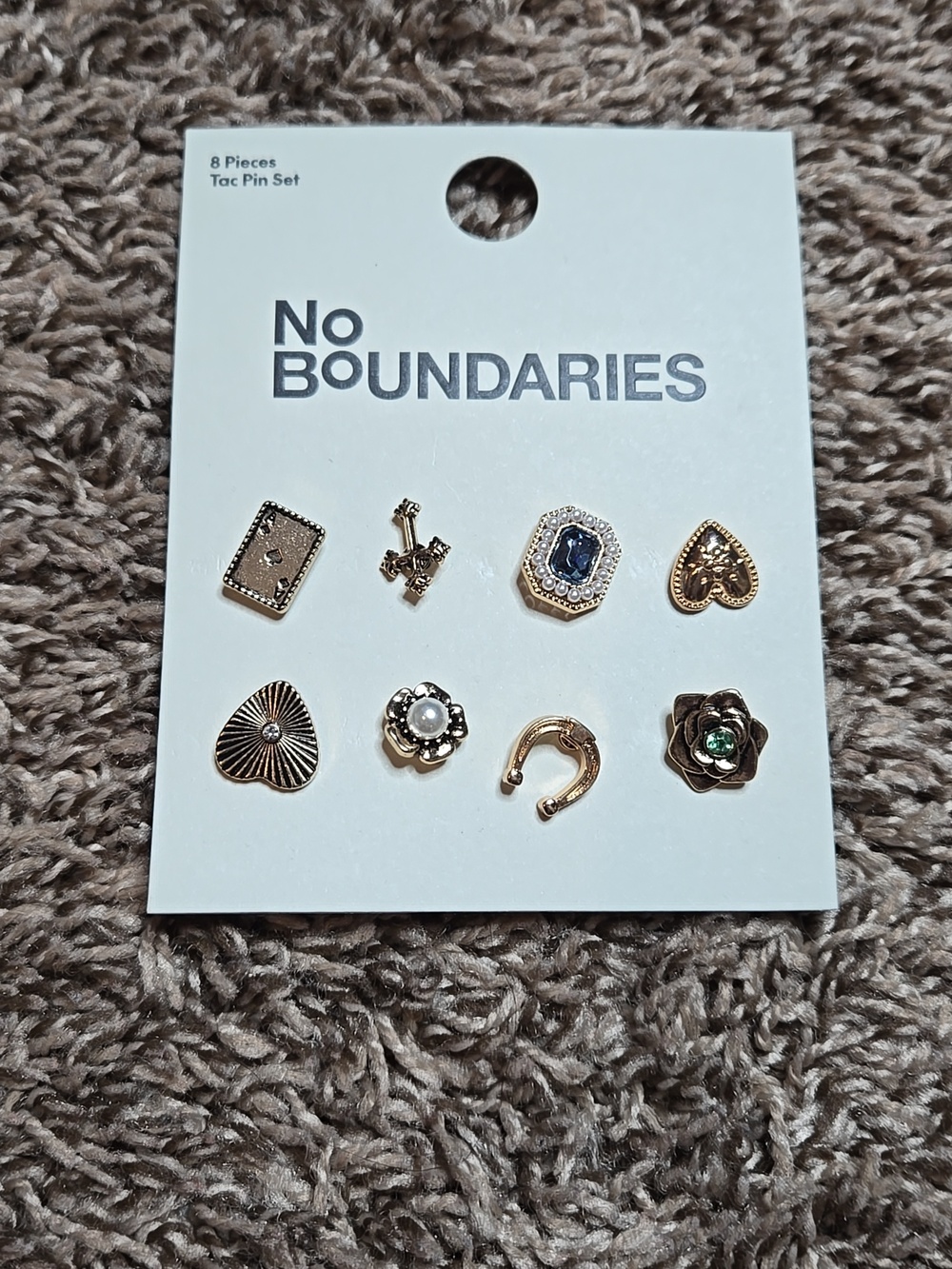 8 Pieces Tac Pin Lapel Set No Boundaries Ace of Spades Cross Heart Horseshoe Pin